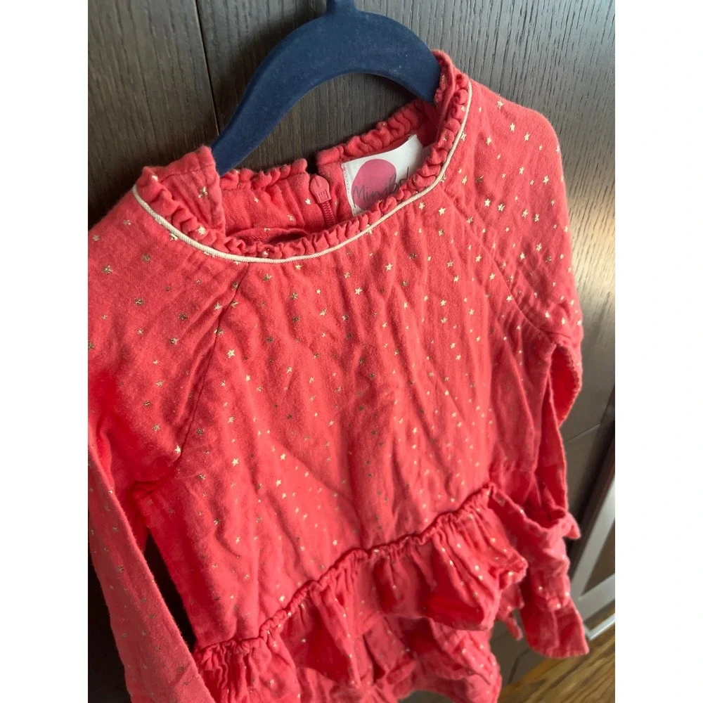 Mini Boden Girls‎ Holiday/Christmas Dress long sleeve With Gold Stars 6-7